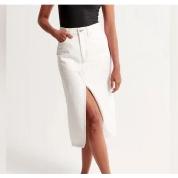 Abercrombie & Fitch High-Rise Denim Midi Skirt Ecru/Khaki Size 30 (US 10) - Picture 1 of 7